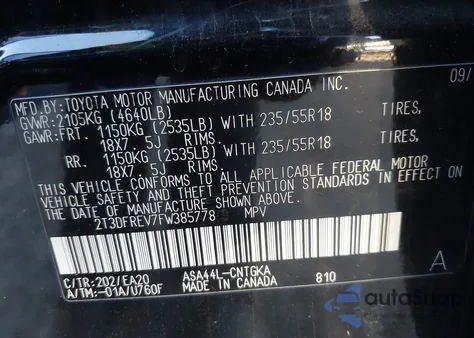 2015 Toyota Rav4 Limited from USA, damaged, VIN 2T3DFREV7FW385778